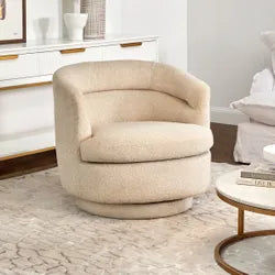 BRYNN SWIVEL BOUCLE ARMCHAIR WHITE - MyChocolateWood