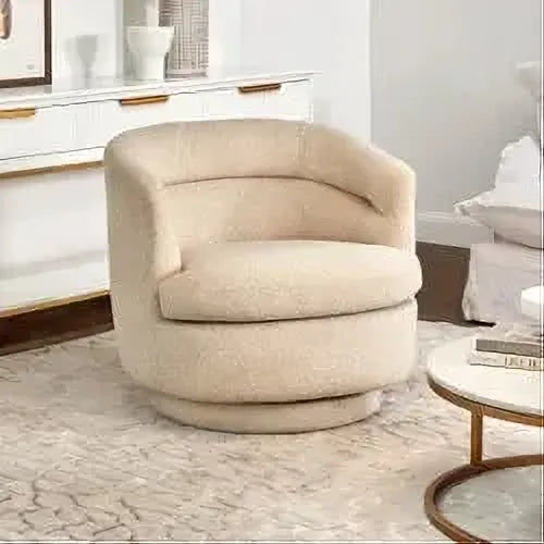 BRYNN SWIVEL BOUCLE ARMCHAIR WHITE - MyChocolateWood