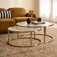 CLAUDIA SET OF 2 ROUND RIPPLED GLASS & GOLD NESTING COFFEE TABLES - MyChocolateWood