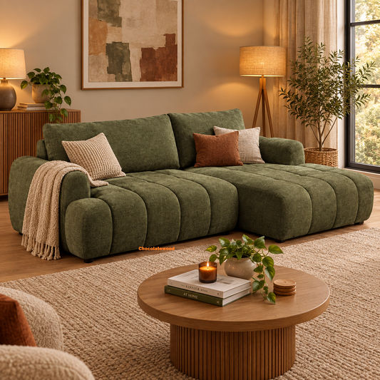 Joncar Fabric Sofa Bed — 2-Seater Sofa w/ Storage + RHF Chaise Basil