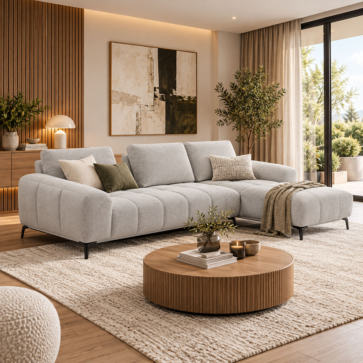 Joaquin Fabric 3-Seater Modular Corner Sofa with Sliding Backrest & RHF Chaise - Sky