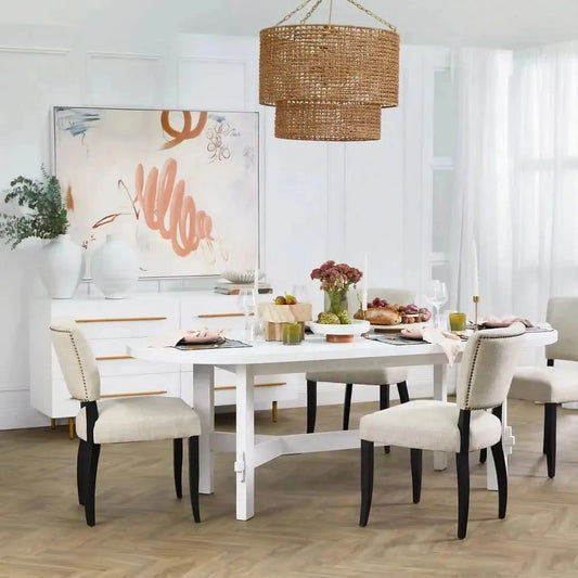 SET OF 2 CAVENDISH LINEN DINING CHAIR BEIGE/BLACK - MyChocolateWood