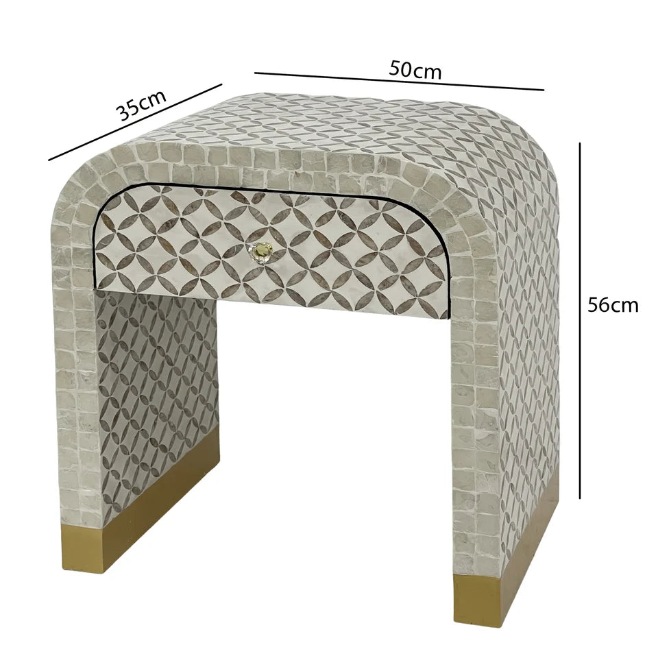 Kenora 1-Drawer Mother of Pearl Hand Inlay Bedside Table