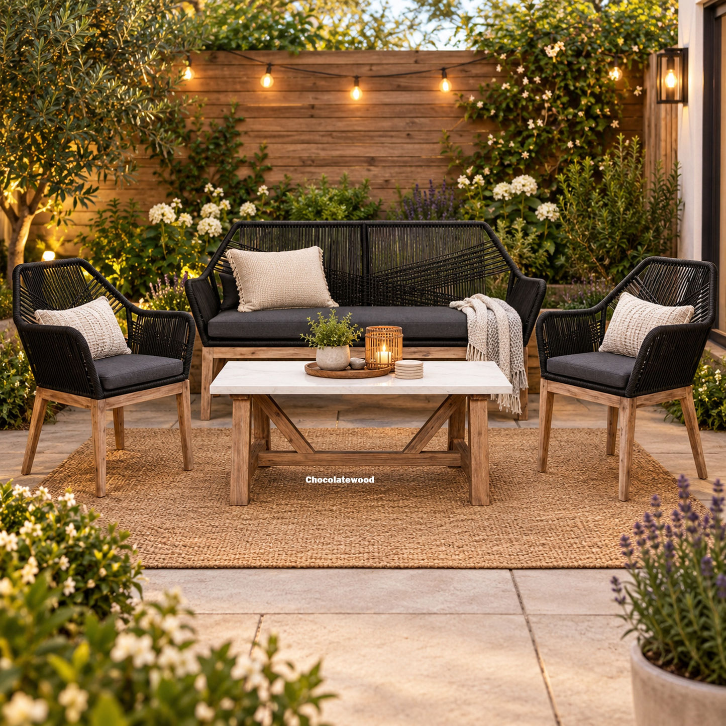 Rosetti 4 Piece Outdoor Sofa Set/Lounge Set - Black Rope/Charcoal Cushion
