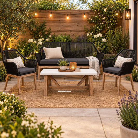 Rosetti 4 Piece Outdoor Sofa Set/Lounge Set - Black Rope/Charcoal Cushion