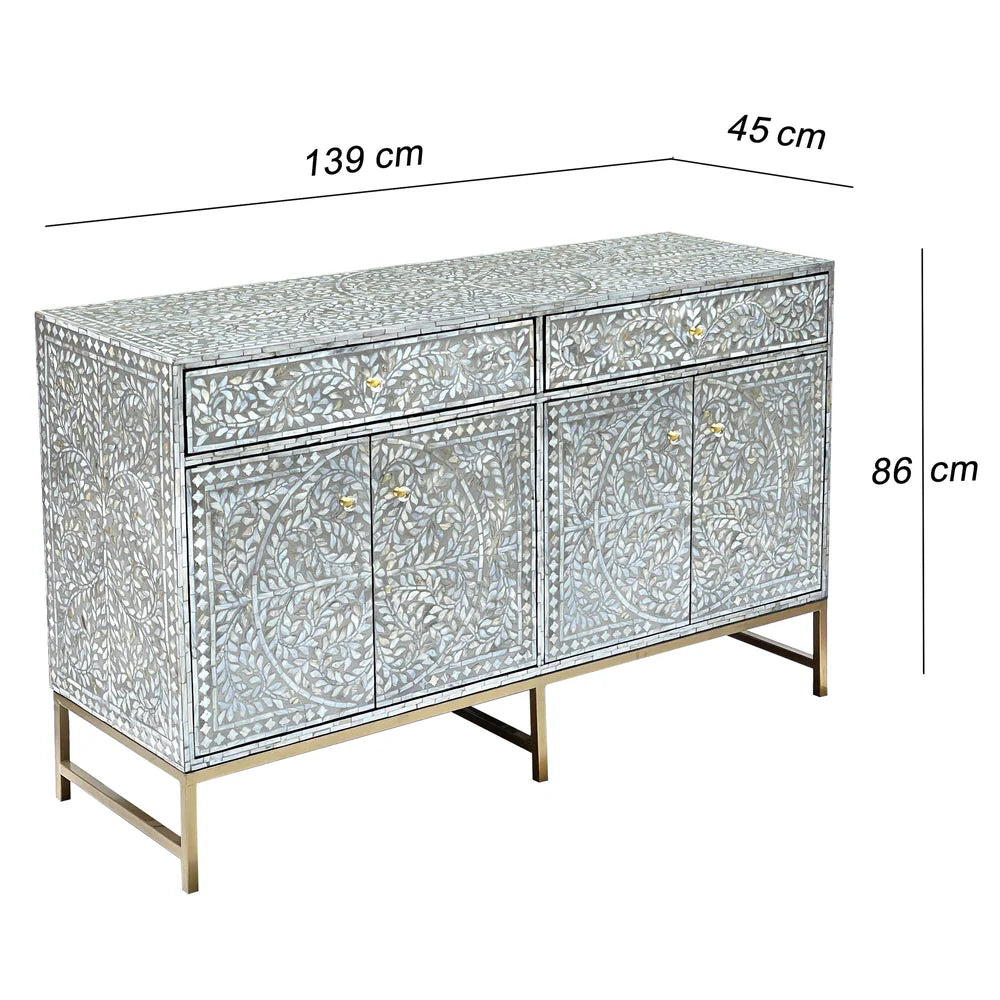 OTILLA  MOTHER OF PEARL HAND INLAY 4-DOOR 2-DRAWER SIDEBOARD/BUFFET - MyChocolateWood