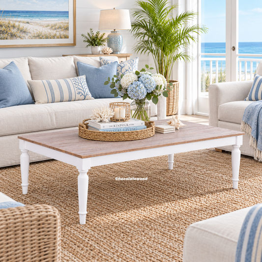 Boland Timber Coffee Table - Mango Wood Top - 160cm Natural/White