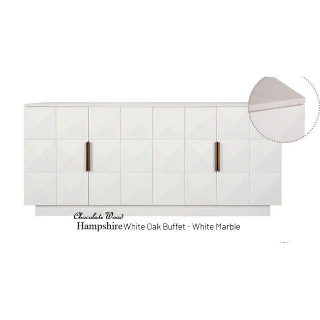 HAMPSHIRE WHITE MARBLE/ WHITE OAK 4-DOOR BUFFET/SIDEBOARD - MyChocolateWood