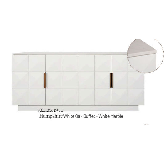 HAMPSHIRE WHITE MARBLE/ WHITE OAK 4-DOOR BUFFET/SIDEBOARD - MyChocolateWood