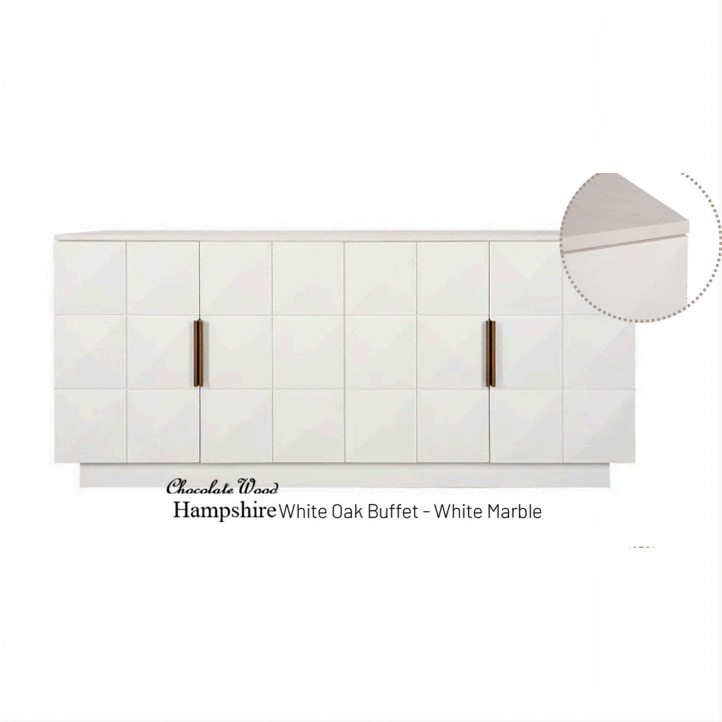 Hampshire 4-Door Buffet in White Oak with White Marble Top - Chocolate Wood