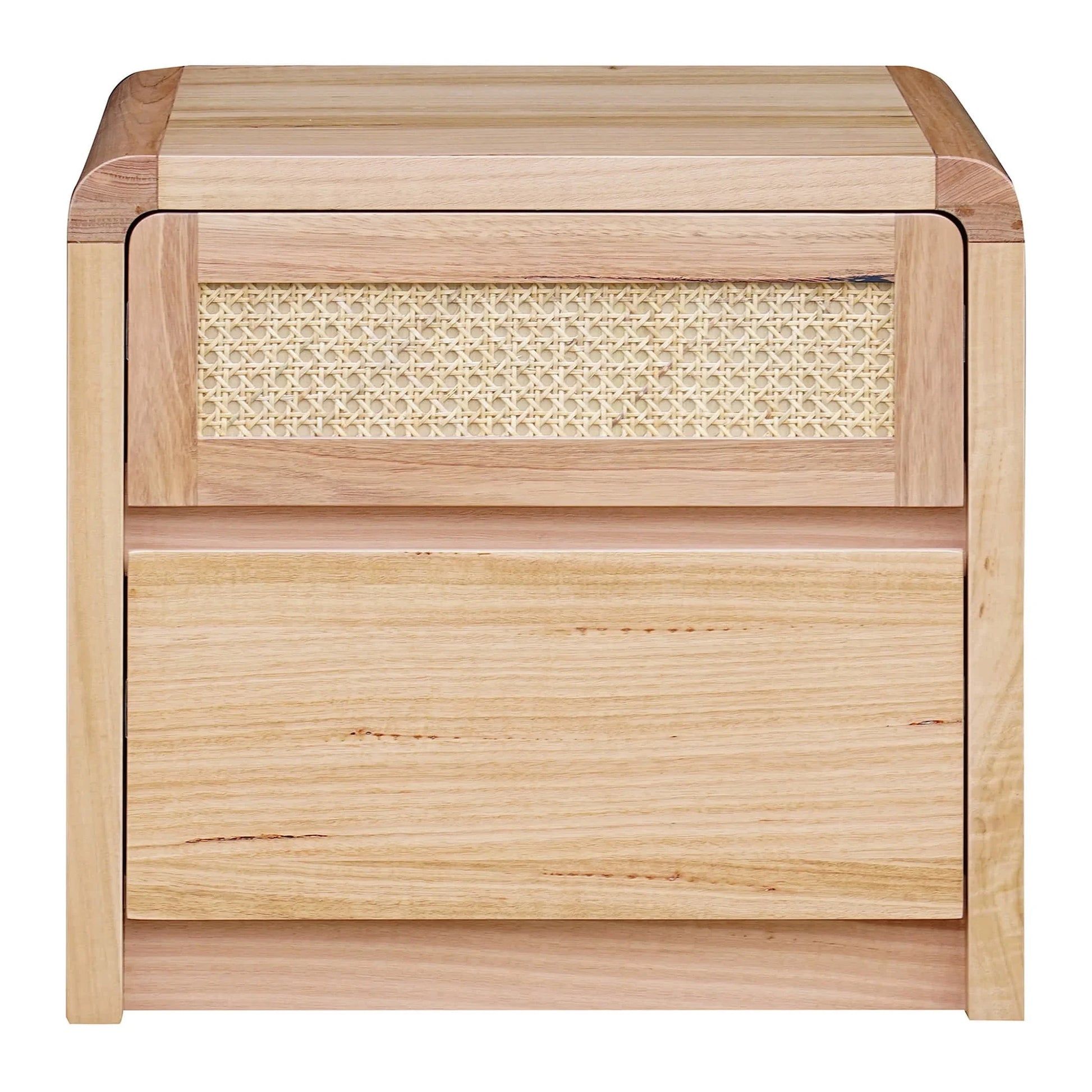 Timber Desk Table Yarrin Messmate Rattan Bedside Table | Chocolate Wood