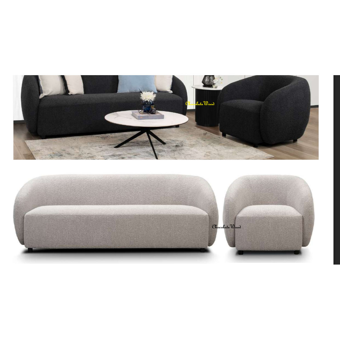 SUKI BOUCLE 3-SEATER ARMCHAIR QUARTZ - MyChocolateWood