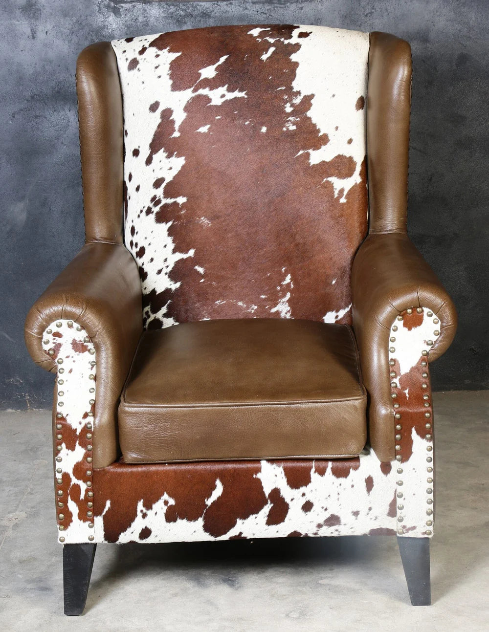 ABE HAND MADE COWHIDE & GENUINE LEATHER ARMCHAIR - MyChocolateWood