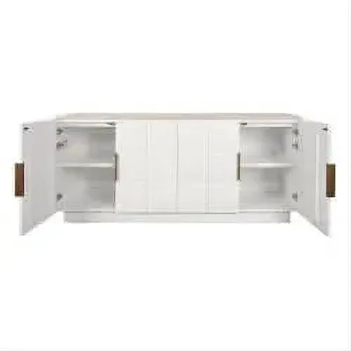 Hampshire 4-Door Buffet in White Oak with Travertine Top - Chocolate Wood