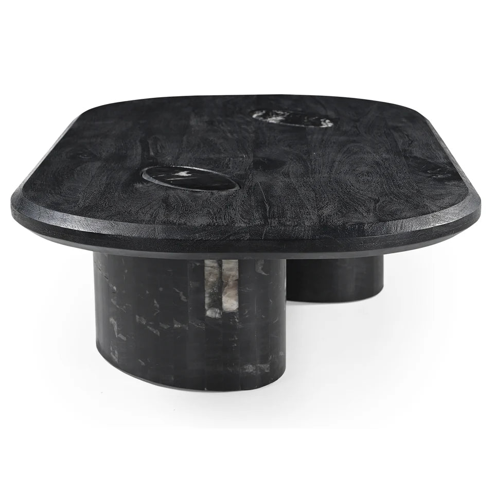 Sable Handmade Coffee Table - Mango Hardwood Top with Marble Inset Detail & Solid Marble Legs