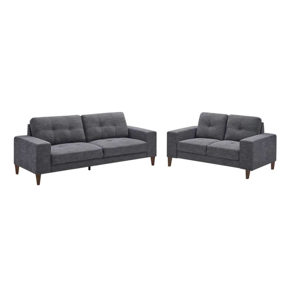 LIZ 3-SEATER + 2-SEATER MID-CENTURY LICORICE FABRIC SOFA SET - MyChocolateWood