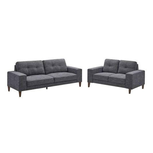 LIZ 3-SEATER + 2-SEATER MID-CENTURY LICORICE FABRIC SOFA SET - MyChocolateWood