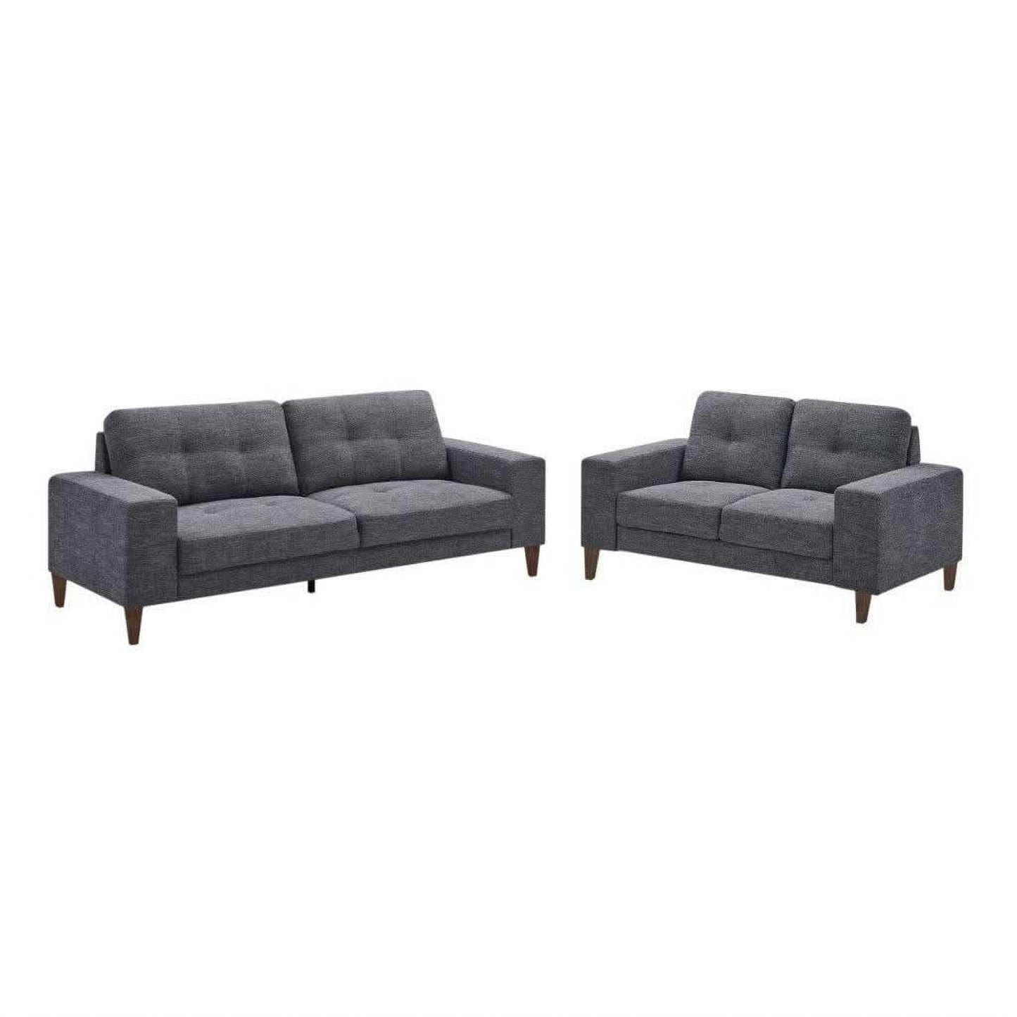 Liz 3-Seater & 2-Seater Mid-Century Fabric Sofa Set in Licorice - Chocolate Wood