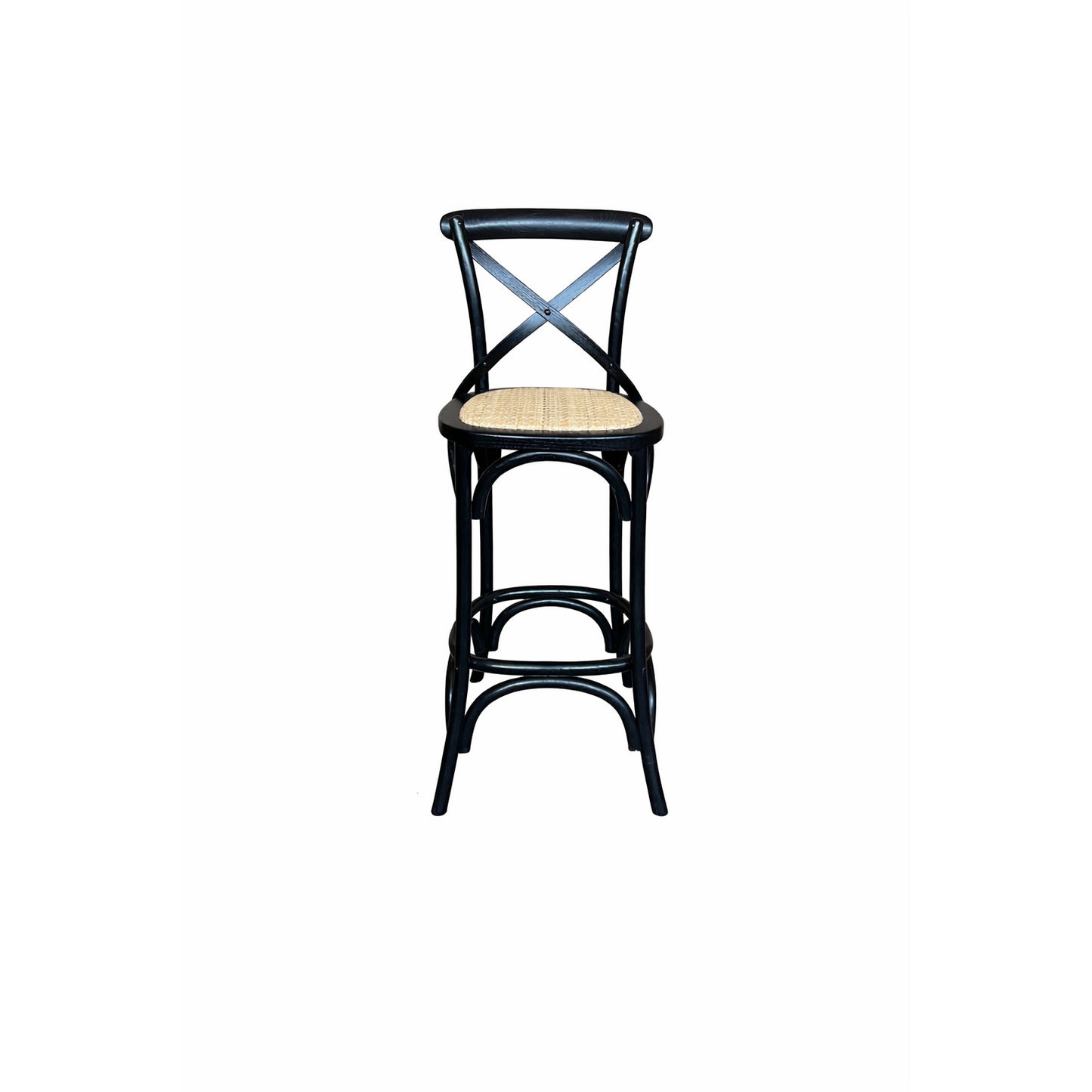 Emerson Cross Back Bar Stool with Rattan Seat in Black - Chocolate Wood