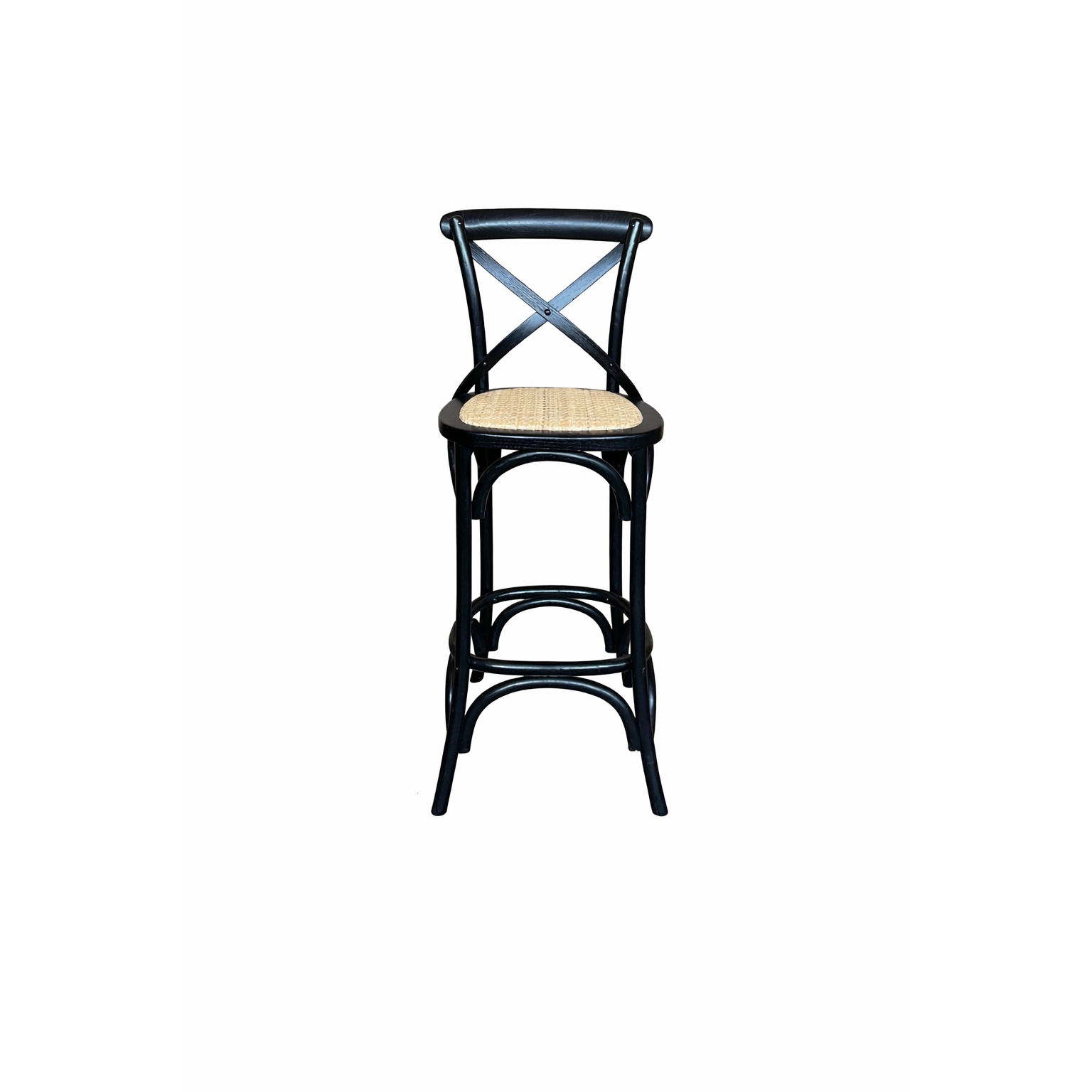 Emerson Cross Back Bar Stool with Rattan Seat in Black - Chocolate Wood