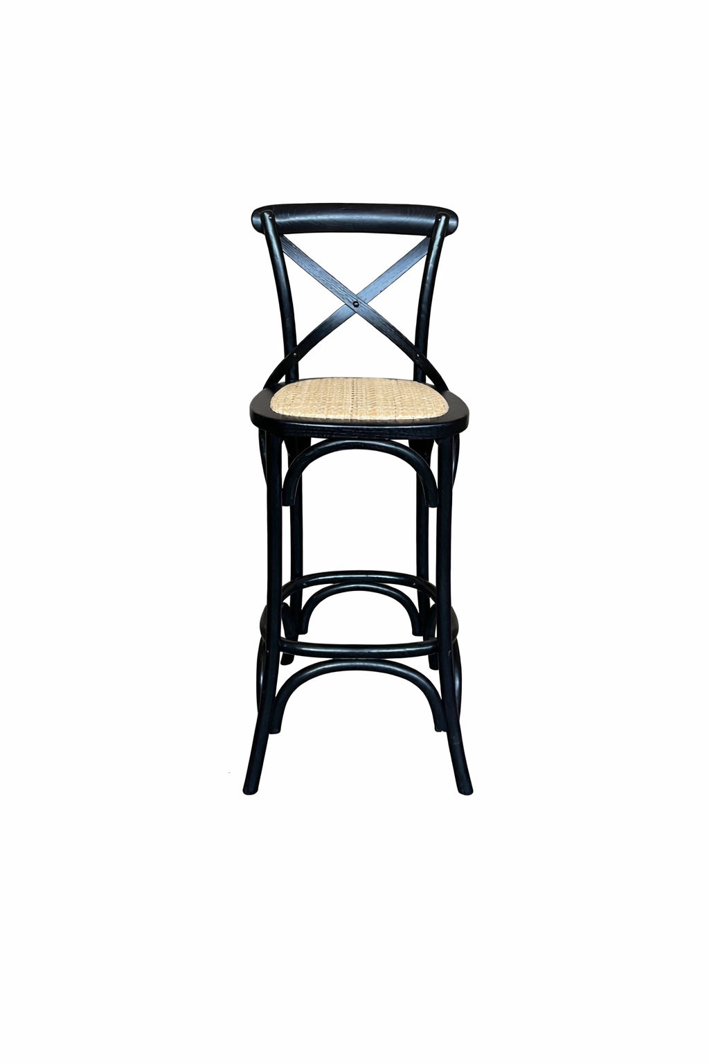 EMERSON BLACK CROSS BACK BAR STOOL WITH RATTAN SEAT - 65CM SEAT HEIGHT (Copy) (Copy) - MyChocolateWood