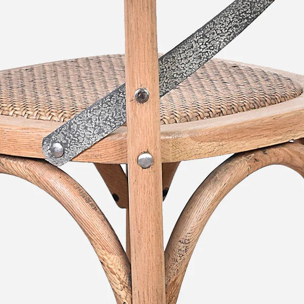 Malmo Cross Back Bar Stool with Grey Metal Straps - Chocolate Wood