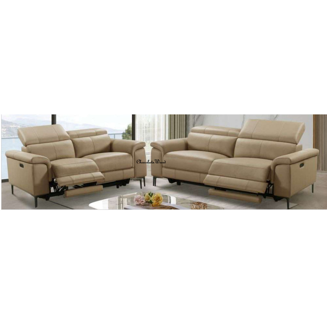 BRITTAS LEATHER 3-SEATER ELECTRIC RECLINER SOFA - MOCHA - MyChocolateWood