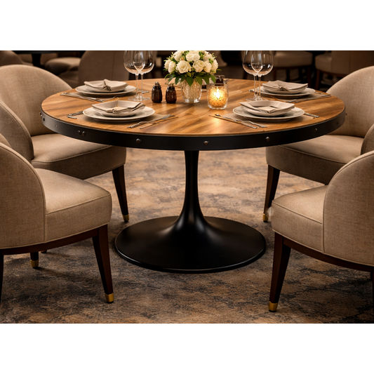 QUENTIN ROUND DINING TABLE IN RECYCLED ELM & IRON 140CM DIAMETER (Copy) - MyChocolateWood