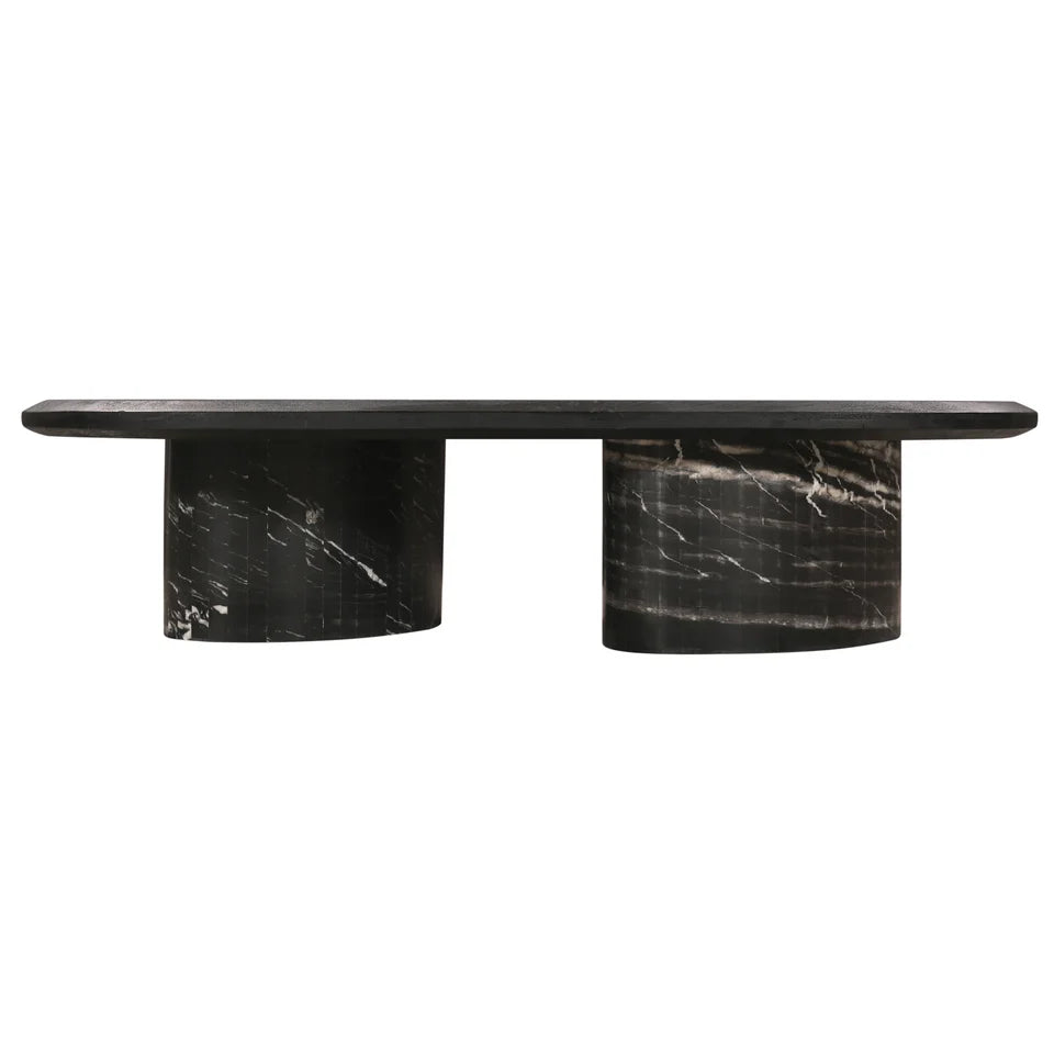 Sable Handmade Coffee Table - Mango Hardwood Top with Marble Inset Detail & Solid Marble Legs