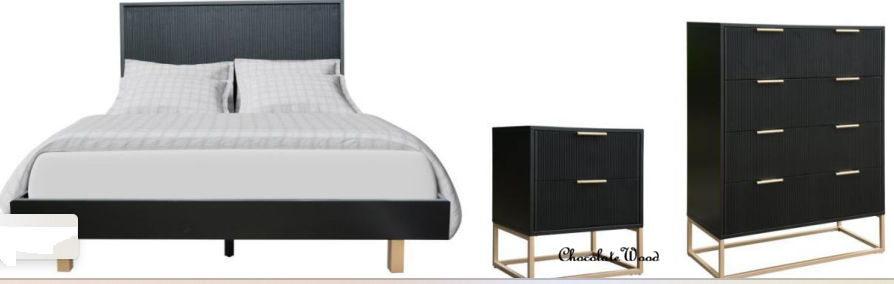 FARAH 4 PIECE SOLID ACACIA BEDROOM SUITE: QUEEN BED, 2XBEDSIDES,TALLBOY BLACK (Copy)