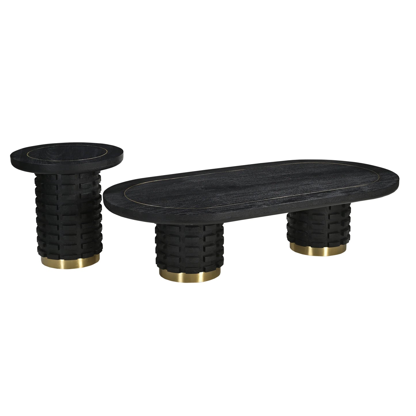 Raven Handmade Solid Mango Column Coffee Table with Gold Accents