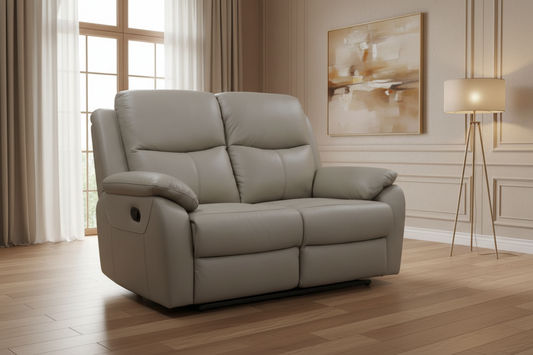 LANCY PREMIUM LEATHER 2 SEATER RECLINER SOFA + 2-SINGLE MANUAL RECLINER  ARMCHAIRS WHEAT - MyChocolateWood