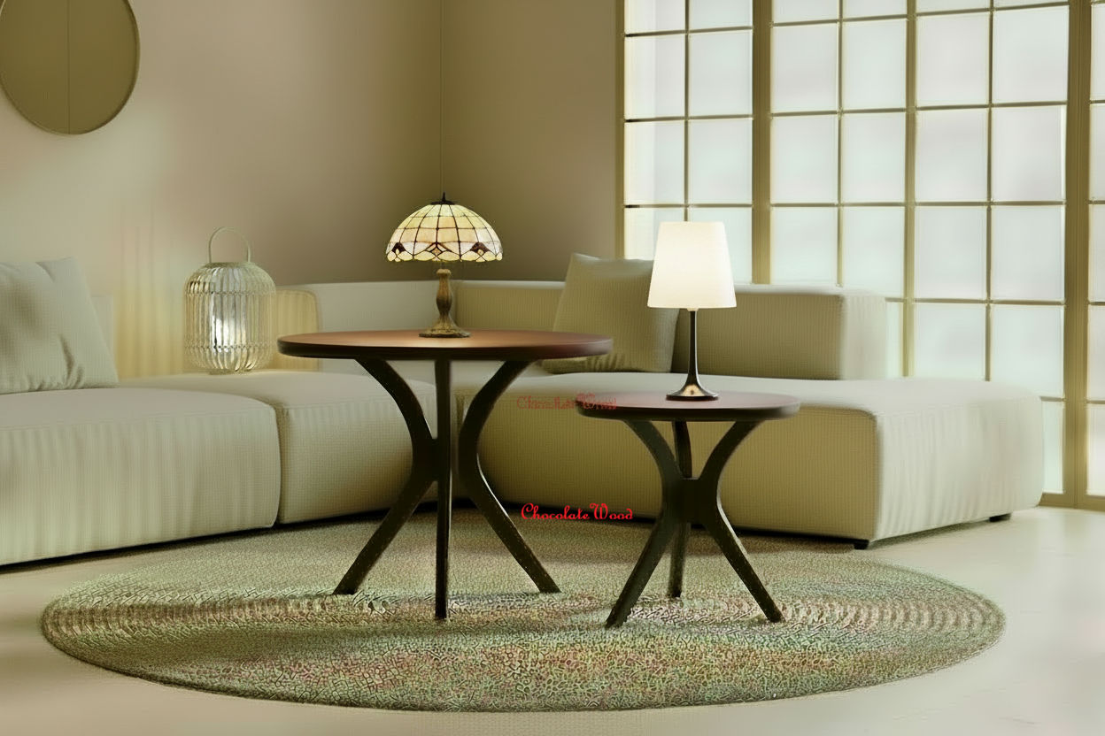 GATSBY WHITE CEDAR ROUND SIDE TABLELAMP TABLE SET WALNUT - MyChocolateWood