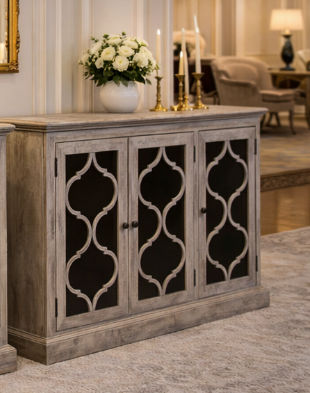 REINA GREYWASHED RECYCLED TIMBER/HERITAGE METAL 3-DOOR BUFFET/SIDEBOARD - MyChocolateWood