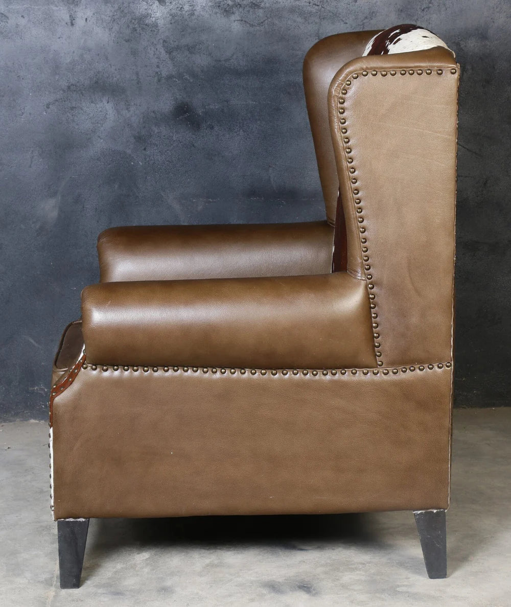 ABE HAND MADE COWHIDE & GENUINE LEATHER ARMCHAIR - MyChocolateWood