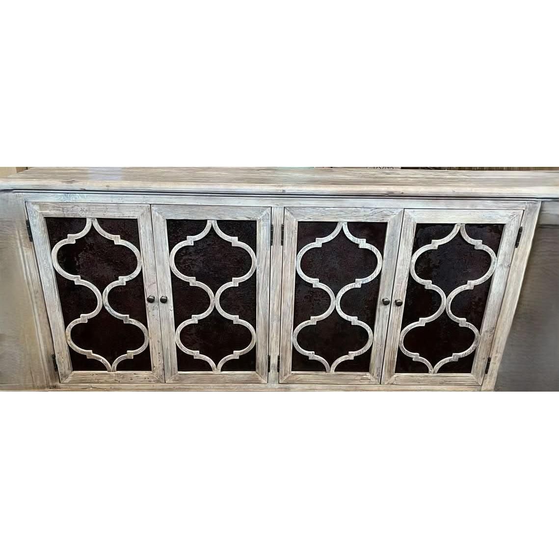 REINA GREYWASHED RECYCLED TIMBER/HERITAGE METAL 4-DOOR BUFFET/SIDEBOARD - MyChocolateWood
