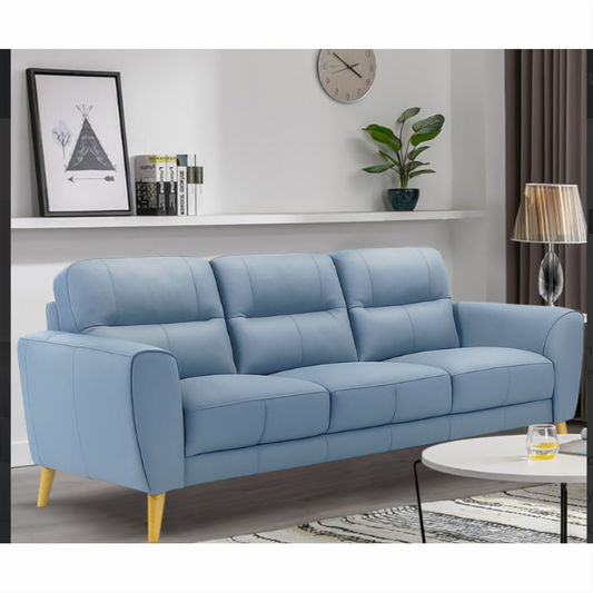 Viggo 3-Seater Leather Sofa in Blue