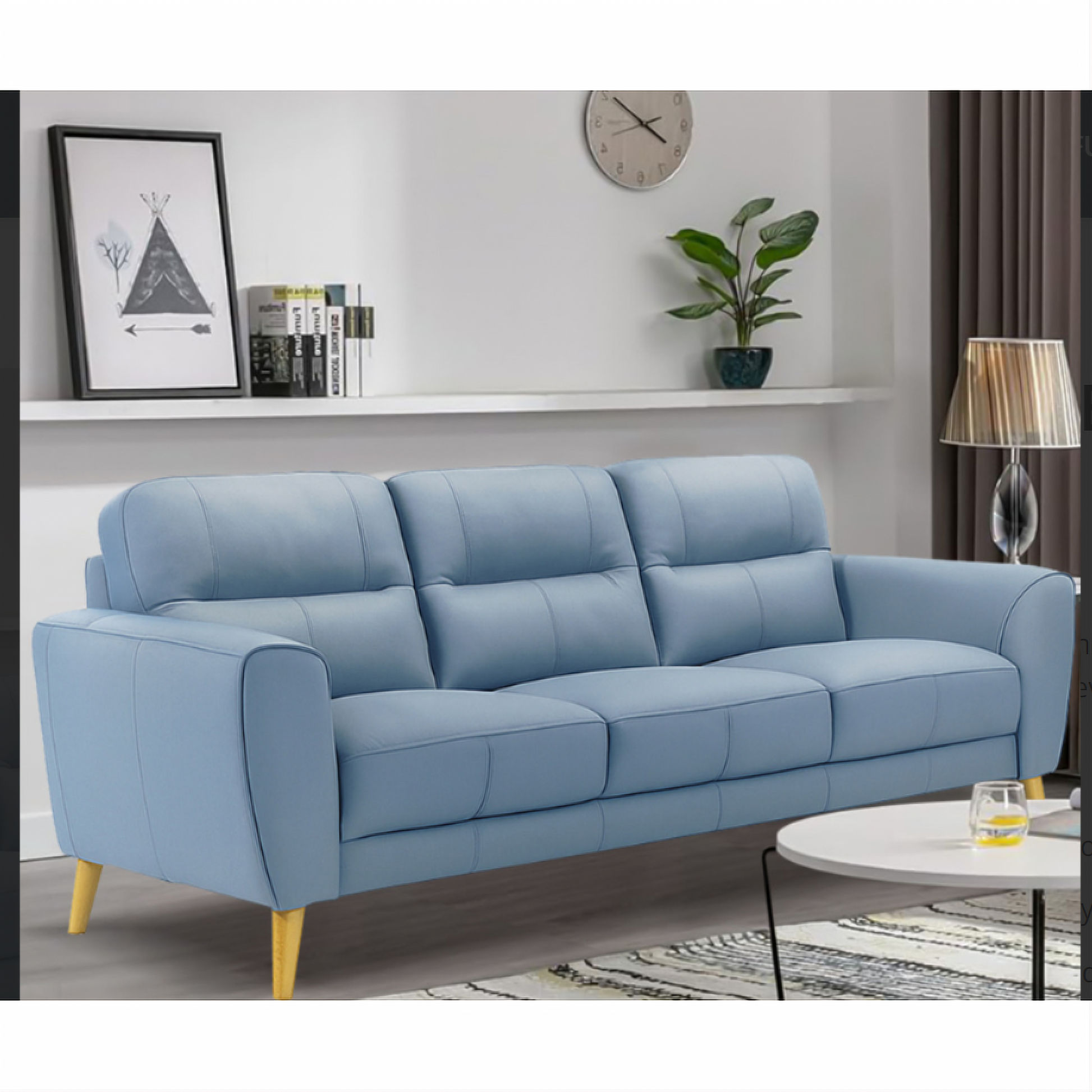 Viggo 3-Seater Leather Sofa in Blue