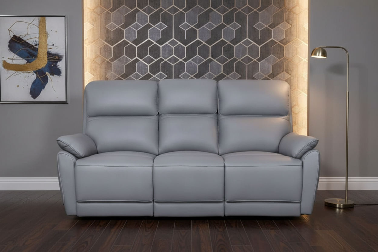 TORELLI GENUINE LEATHER 3-SEATER RECLINER  STONE - MyChocolateWood