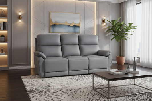 TORELLI GENUINE LEATHER 3-SEATER RECLINER  STONE - MyChocolateWood