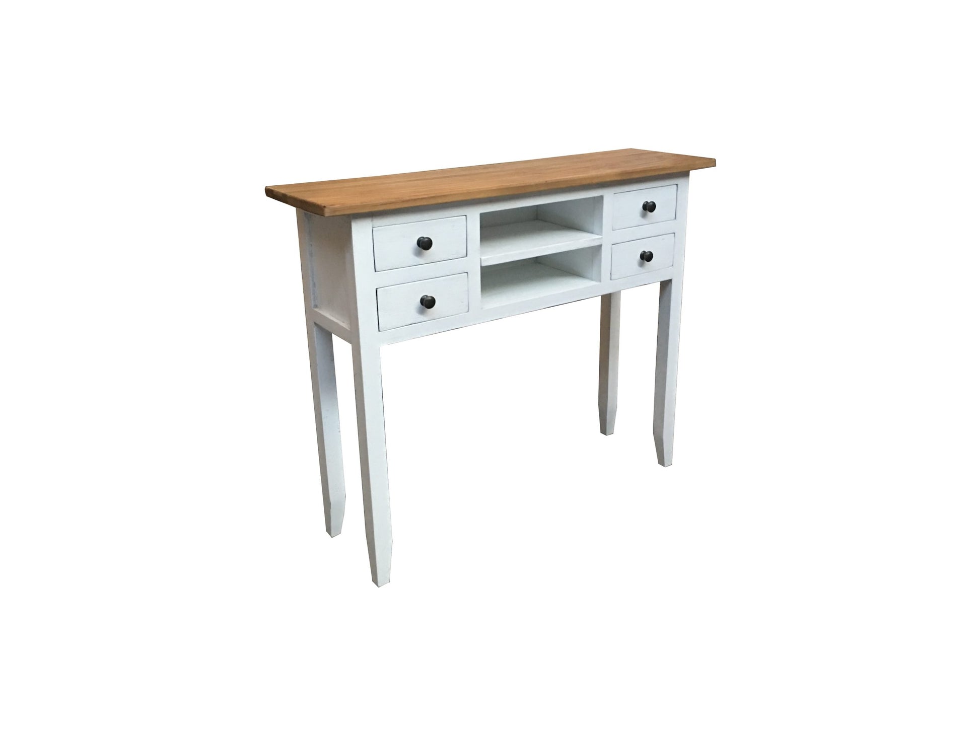 DAGENHAM RUSTIC RECYCLED ELM HALL TABLE/CONSOLE  4 DRAWERS/2 SHELVES NATURAL/WHITE - MyChocolateWood