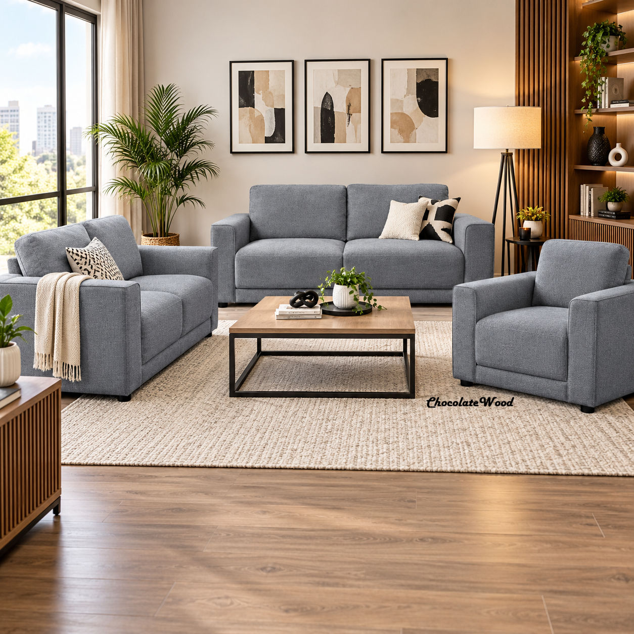 Yanni Fabric 3-Seater Sofa - Steel - MyChocolateWood