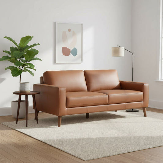 THORNA 3-SEATER REAL LEATHER SOFA COGNAC