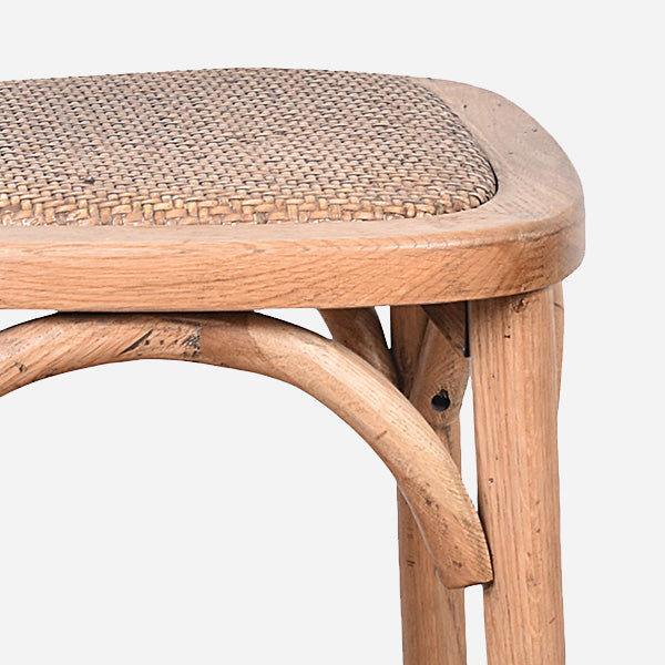 MALMO CROSS BACK OAK BAR STOOL WITH GREY METAL STRAPS - MyChocolateWood