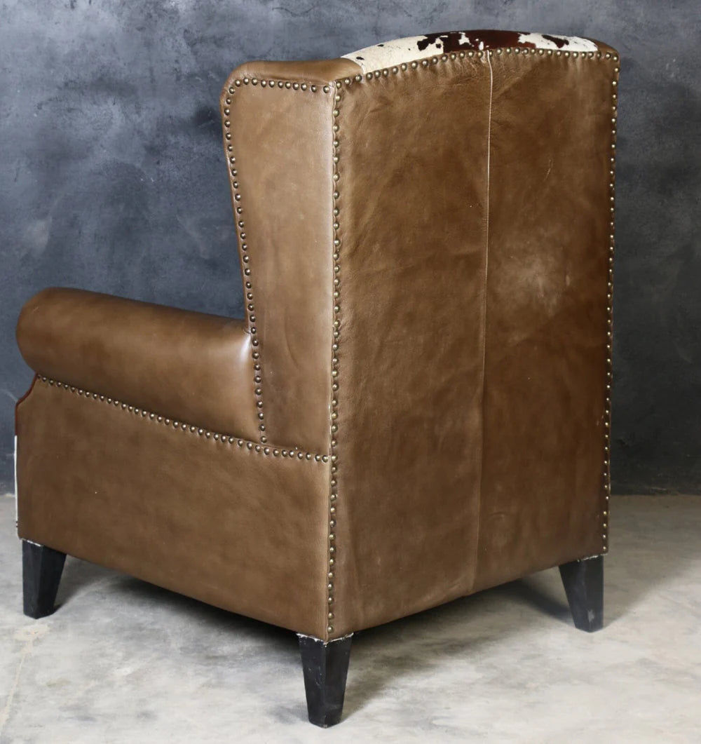 ABE HAND MADE COWHIDE & GENUINE LEATHER ARMCHAIR - MyChocolateWood