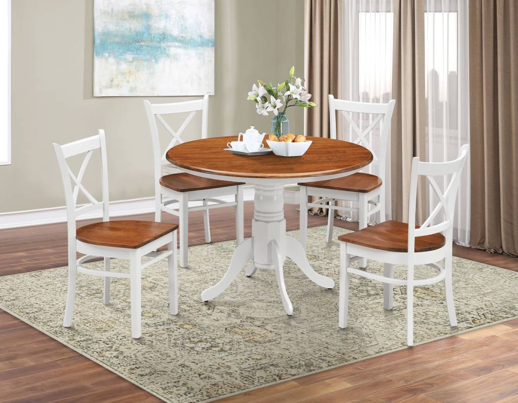 SURREY 5 PIECE DINING SET: 1  ROUND DINING TABLE 106.6CM & 4 SURREY DINING CHAIRS NATURAL - MyChocolateWood