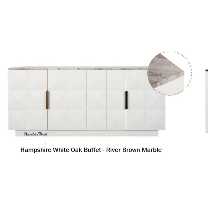 HAMPSHIRE RIVER BROWN MARBLE/WHITE OAK 4-DOOR BUFFET/SIDEBOARD - MyChocolateWood
