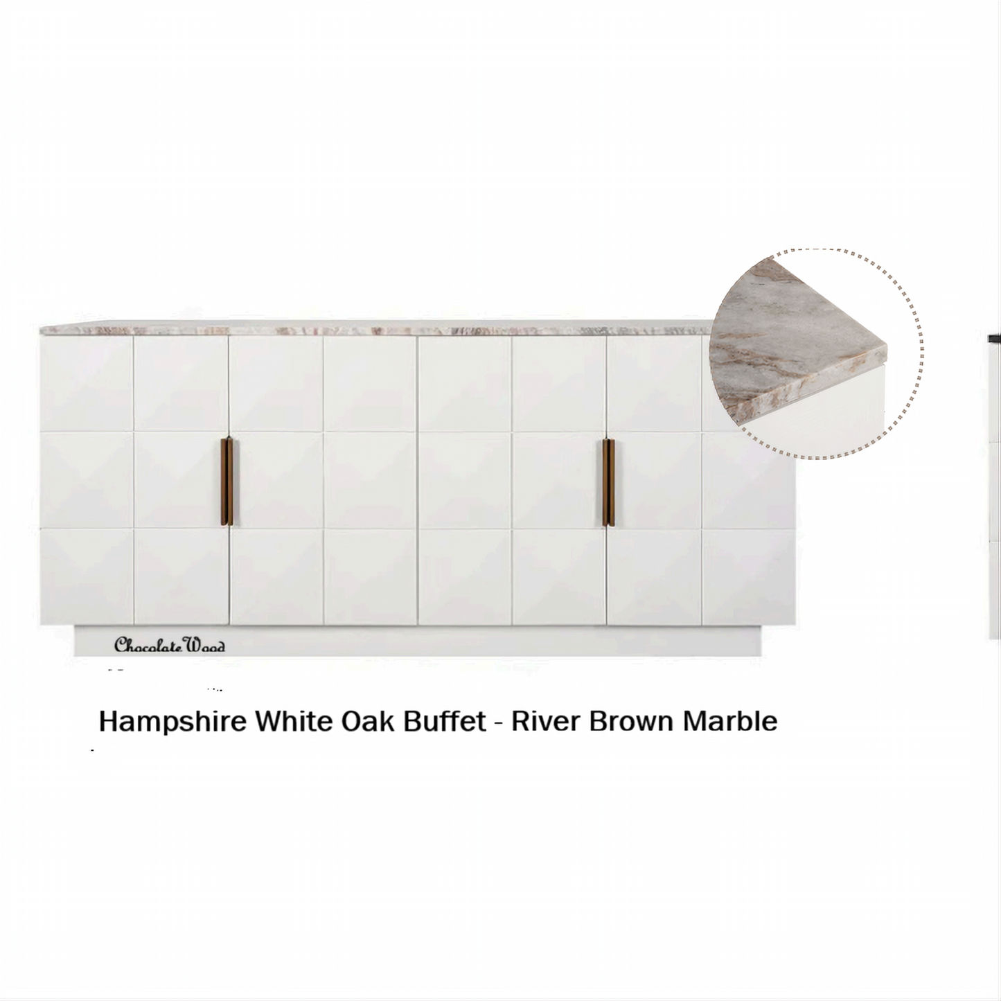Hampshire 4-Door Buffet in White Oak with River Brown Marble Top - Chocolate Wood
