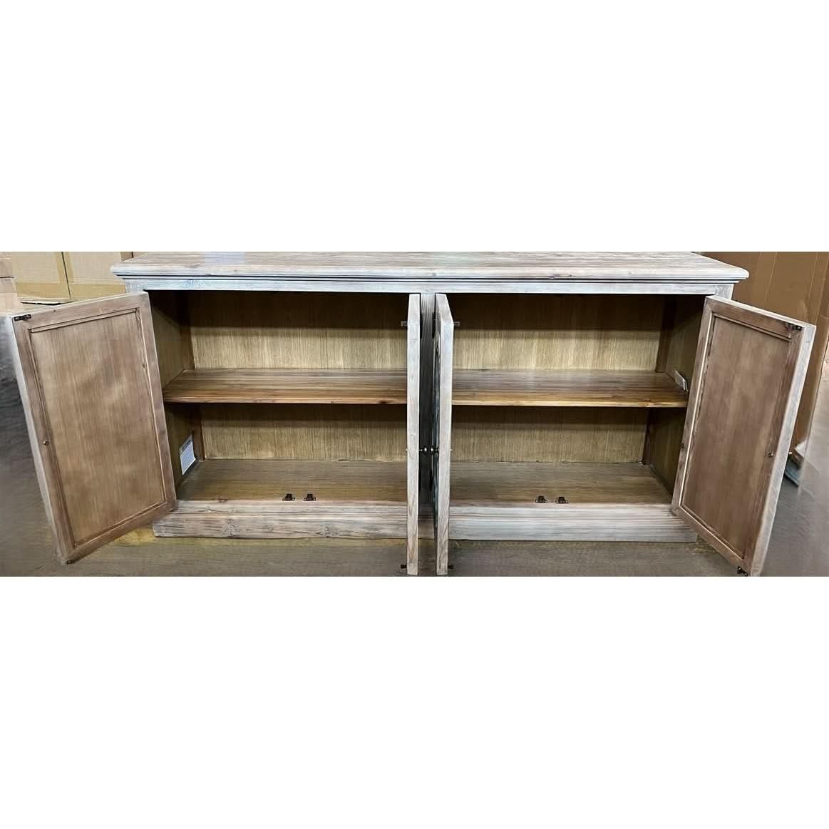 REINA GREYWASHED RECYCLED TIMBER/HERITAGE METAL 4-DOOR BUFFET/SIDEBOARD - MyChocolateWood