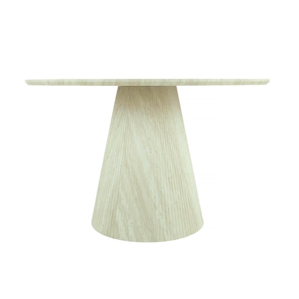 BYRD ROUND DINING TABLE TRAVERTINE LOOK 120CM  WHITE - MyChocolateWood